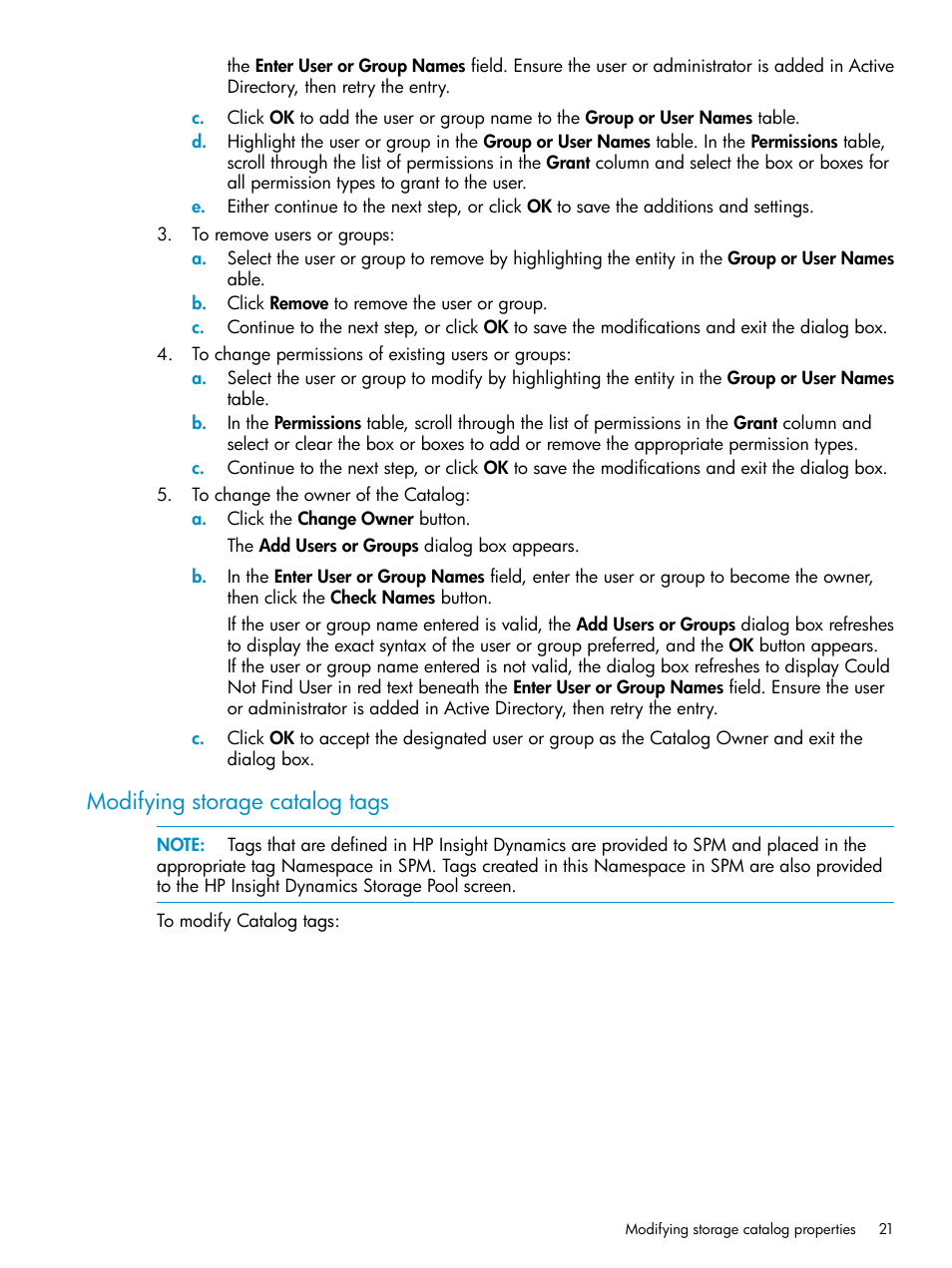 Modifying storage catalog tags | HP Matrix Operating Environment Software User Manual | Page 21 / 63