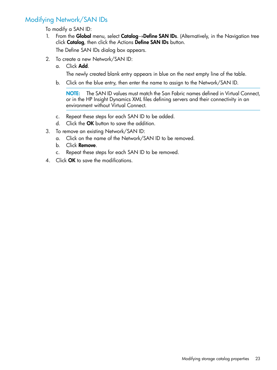 Modifying network/san ids | HP Matrix Operating Environment Software User Manual | Page 23 / 63