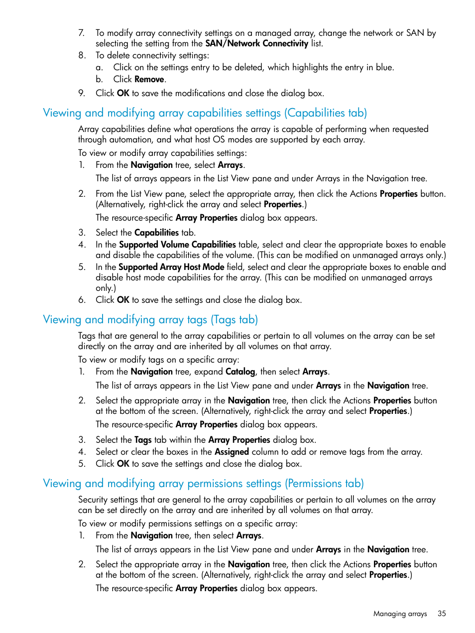 Viewing and modifying array tags (tags tab), Viewing and | HP Matrix Operating Environment Software User Manual | Page 35 / 63