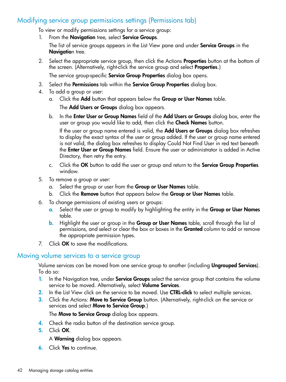 Moving volume services to a service group | HP Matrix Operating Environment Software User Manual | Page 42 / 63