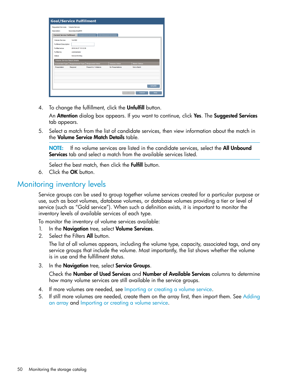 Monitoring inventory levels | HP Matrix Operating Environment Software User Manual | Page 50 / 63