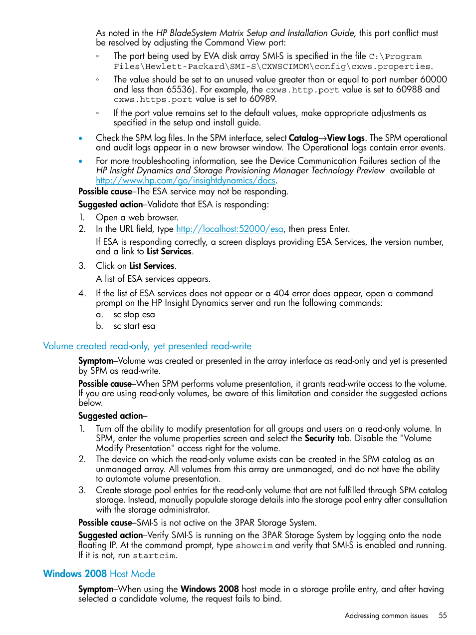 Volume created read-only, yet presented read-write, Windows 2008 host mode | HP Matrix Operating Environment Software User Manual | Page 55 / 63