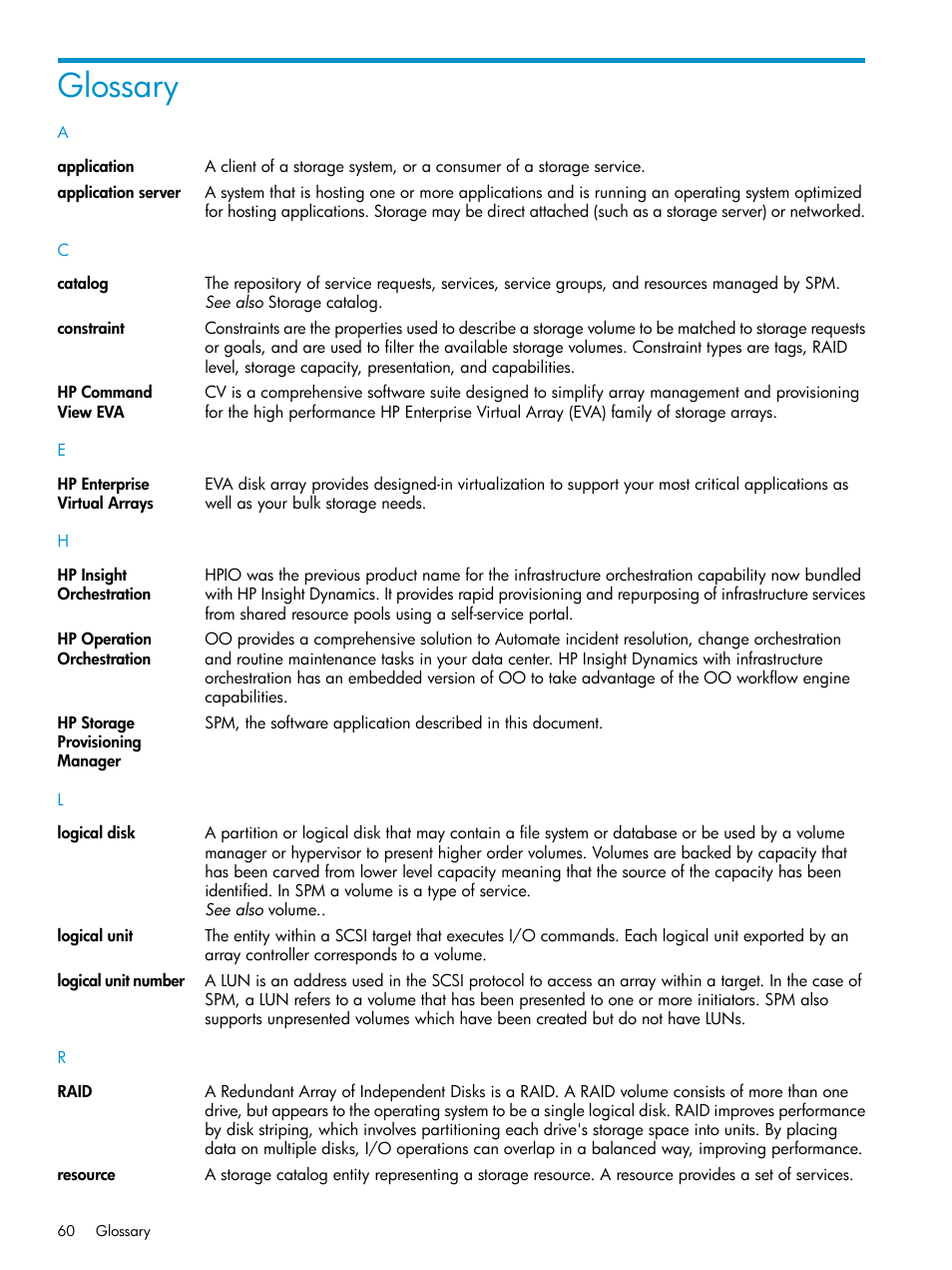 Glossary | HP Matrix Operating Environment Software User Manual | Page 60 / 63