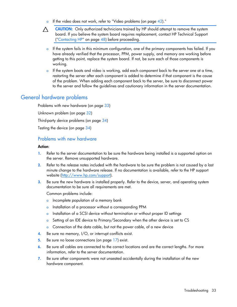 General hardware problems | HP ProLiant DL145 G3 Server User Manual | Page 33 / 81