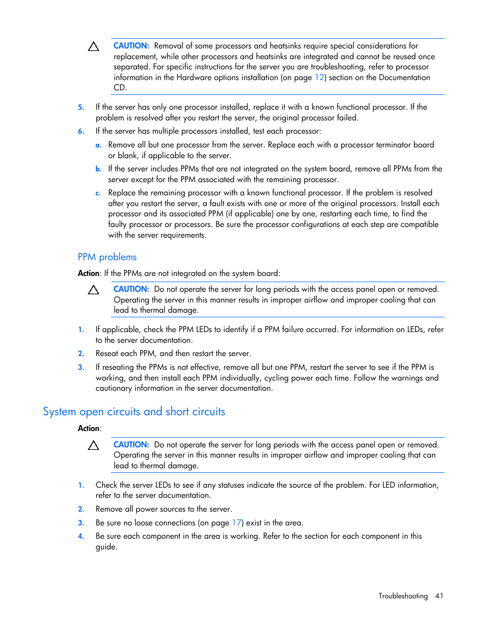 System open circuits and short circuits | HP ProLiant DL145 G3 Server User Manual | Page 41 / 81