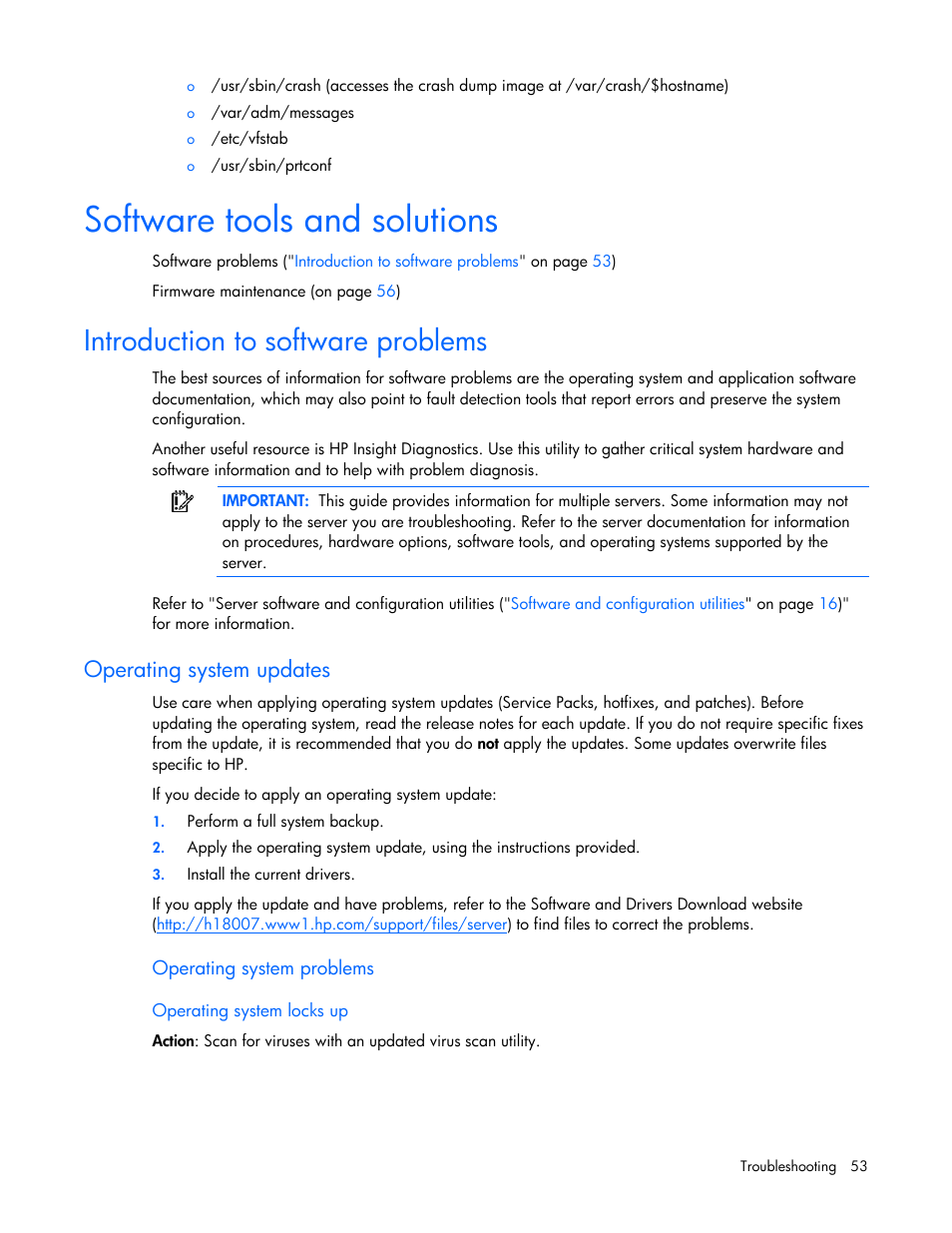 Software tools and solutions, Introduction to software problems, Operating system updates | HP ProLiant DL145 G3 Server User Manual | Page 53 / 81