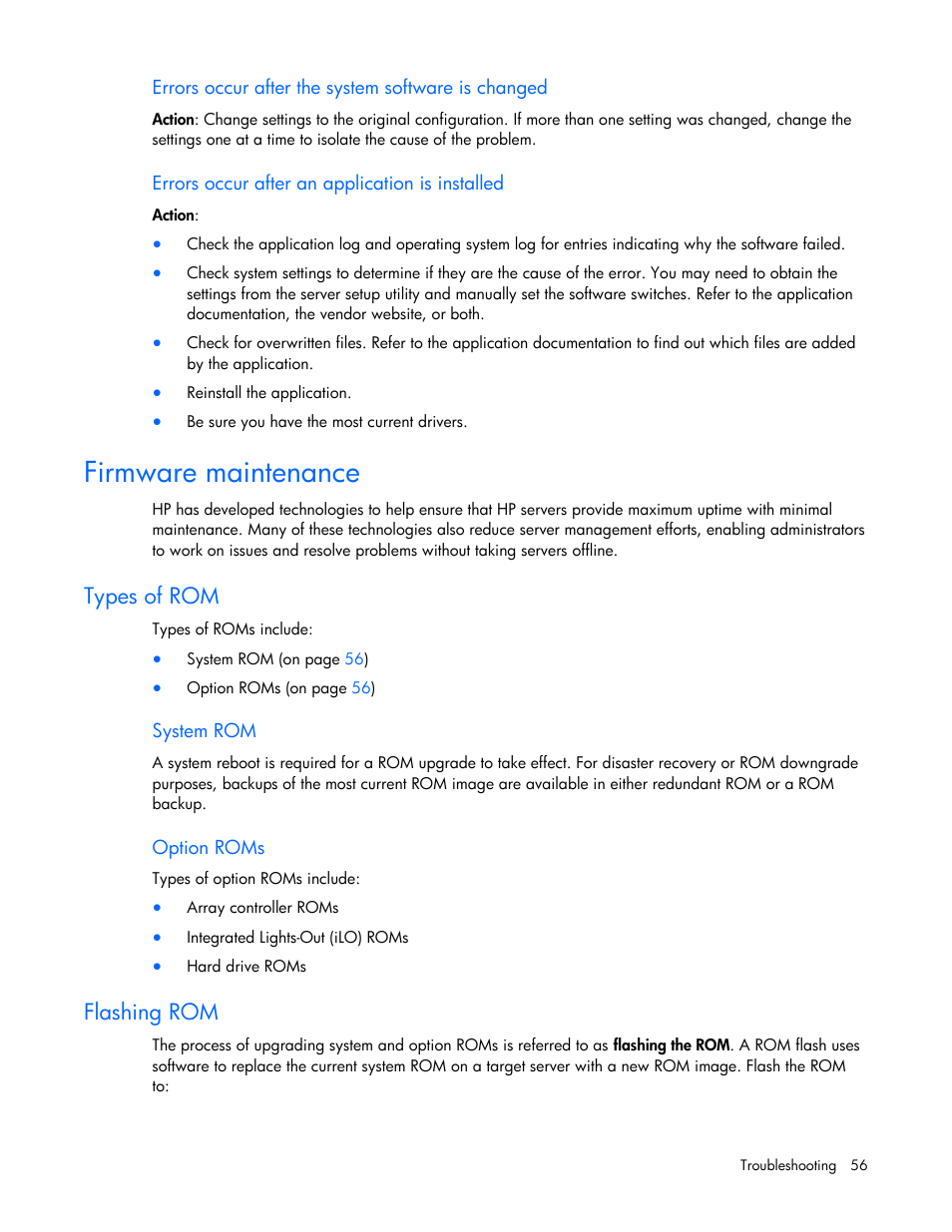 Firmware maintenance, Types of rom, Flashing rom | HP ProLiant DL145 G3 Server User Manual | Page 56 / 81