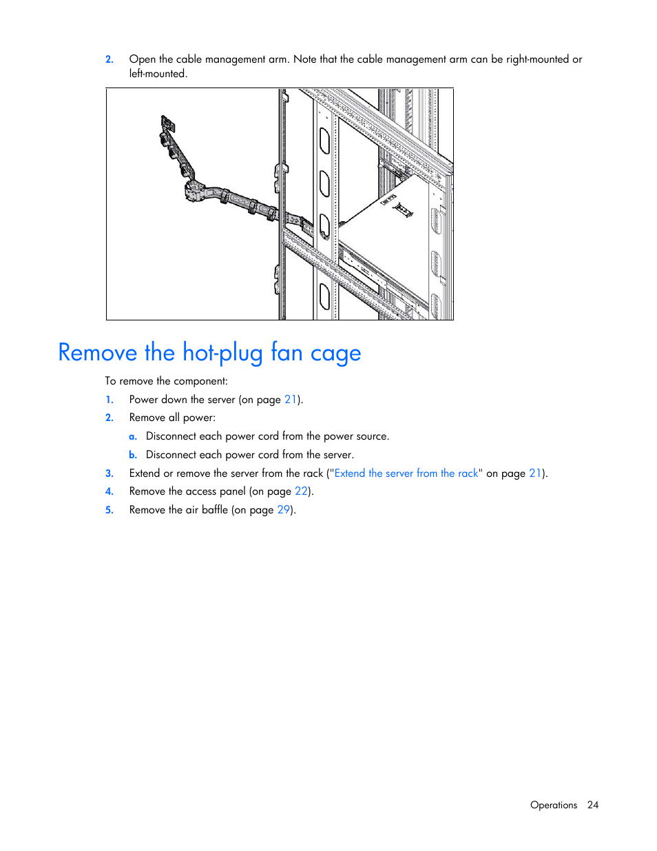 Remove the hot-plug fan cage | HP ProLiant DL380 Server User Manual | Page 24 / 128