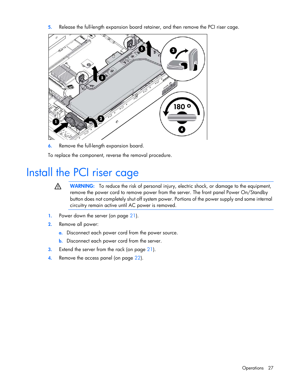 Install the pci riser cage | HP ProLiant DL380 Server User Manual | Page 27 / 128