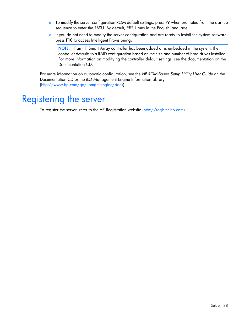 Registering the server | HP ProLiant DL380 Server User Manual | Page 38 / 128