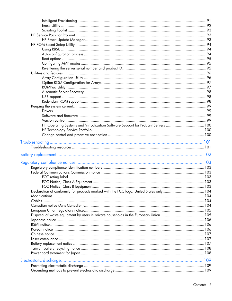HP ProLiant DL380 Server User Manual | Page 5 / 128