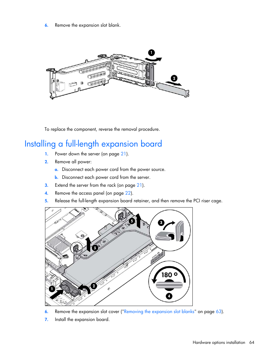 Installing a full-length expansion board | HP ProLiant DL380 Server User Manual | Page 64 / 128