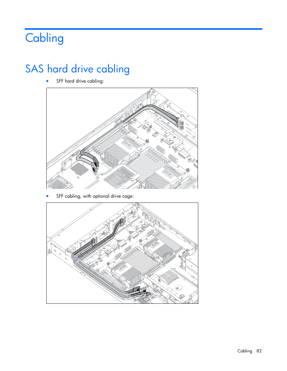 Cabling, Sas hard drive cabling | HP ProLiant DL380 Server User Manual | Page 82 / 128