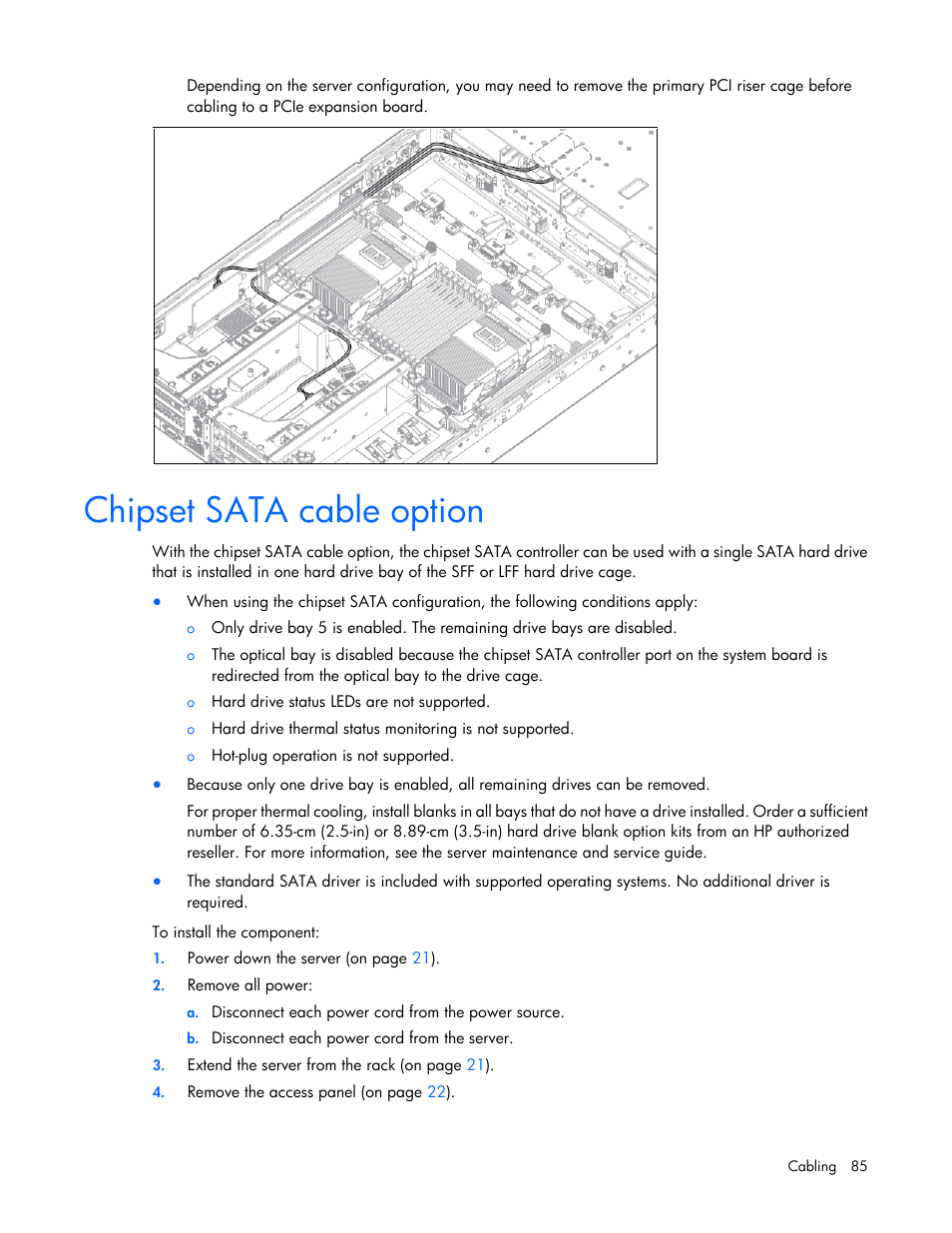 Chipset sata cable option | HP ProLiant DL380 Server User Manual | Page 85 / 128