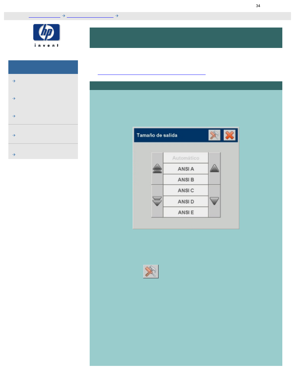 Djcc-10.htm, Cómo puedo definir el tamaño de salida, Definir el tamaño de salida | Salida, Que desea dar a | HP Designjet T1100 serie MFP User Manual | Page 34 / 272