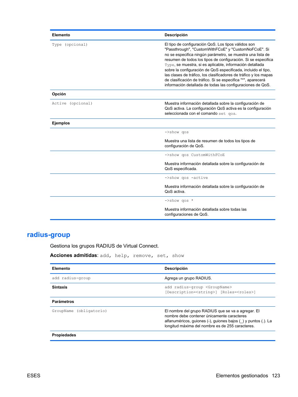 Radius-group | HP Módulo de conexión virtual HP FlexFabric de 10 Gb24 puertos para BladeSystem clase-c User Manual | Page 130 / 268