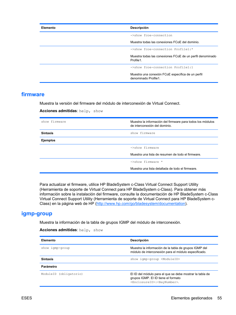 Firmware, Igmp-group | HP Módulo de conexión virtual HP FlexFabric de 10 Gb24 puertos para BladeSystem clase-c User Manual | Page 62 / 268