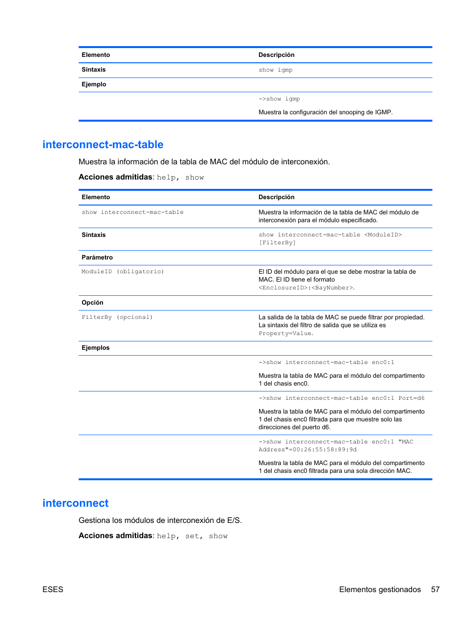Interconnect-mac-table, Interconnect, Interconnect-mac-table interconnect | Able | HP Módulo de conexión virtual HP FlexFabric de 10 Gb24 puertos para BladeSystem clase-c User Manual | Page 64 / 268