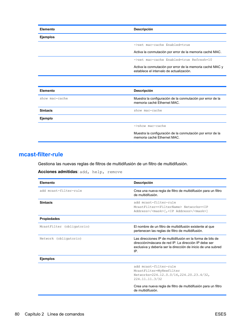 Mcast-filter-rule, Rule | HP Módulo de conexión virtual HP FlexFabric de 10 Gb24 puertos para BladeSystem clase-c User Manual | Page 87 / 268