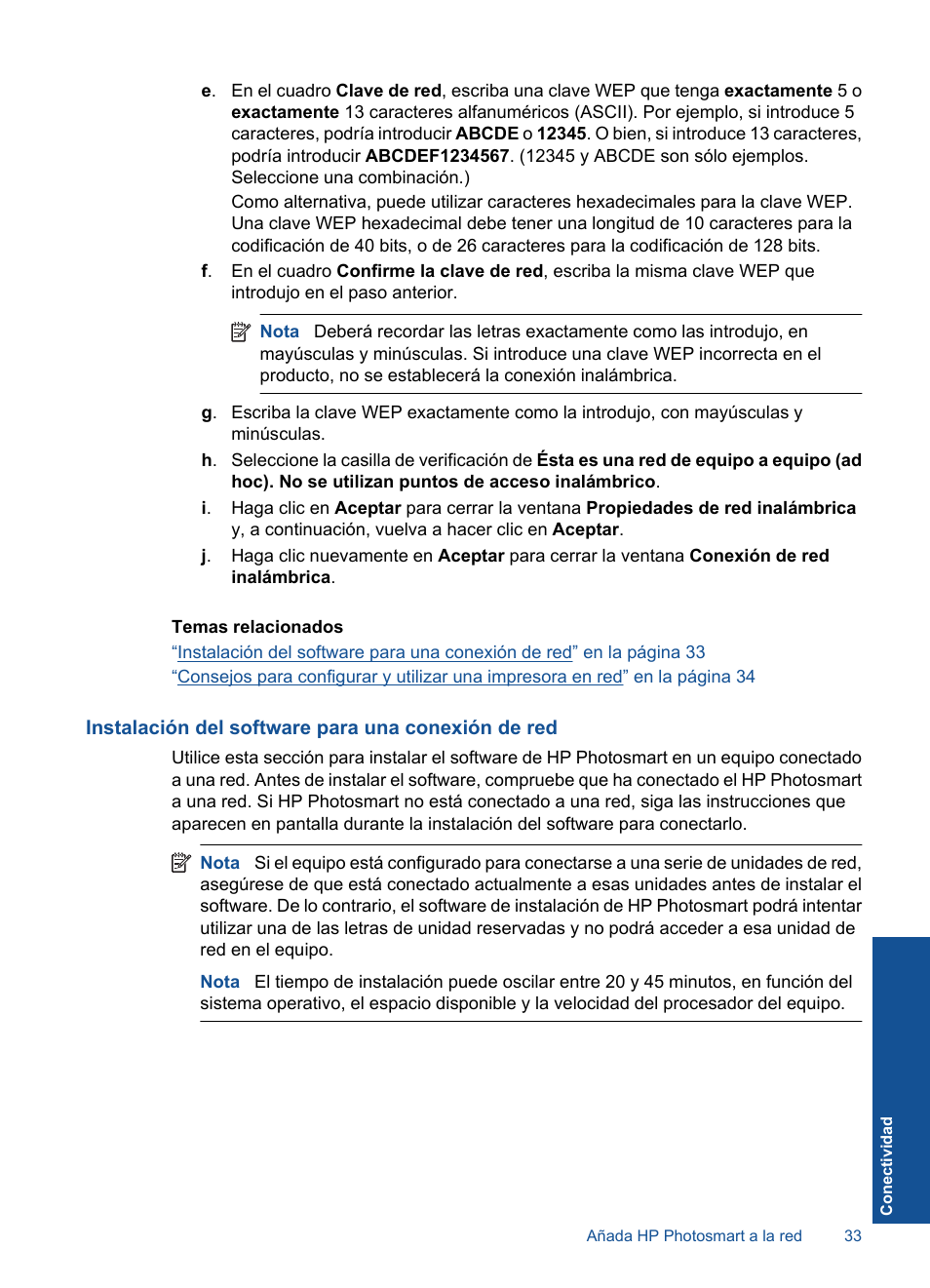 Instalación del software para una conexión de red | HP Impresora e-Todo-en-Uno HP Photosmart inalámbrica - B110e User Manual | Page 35 / 62