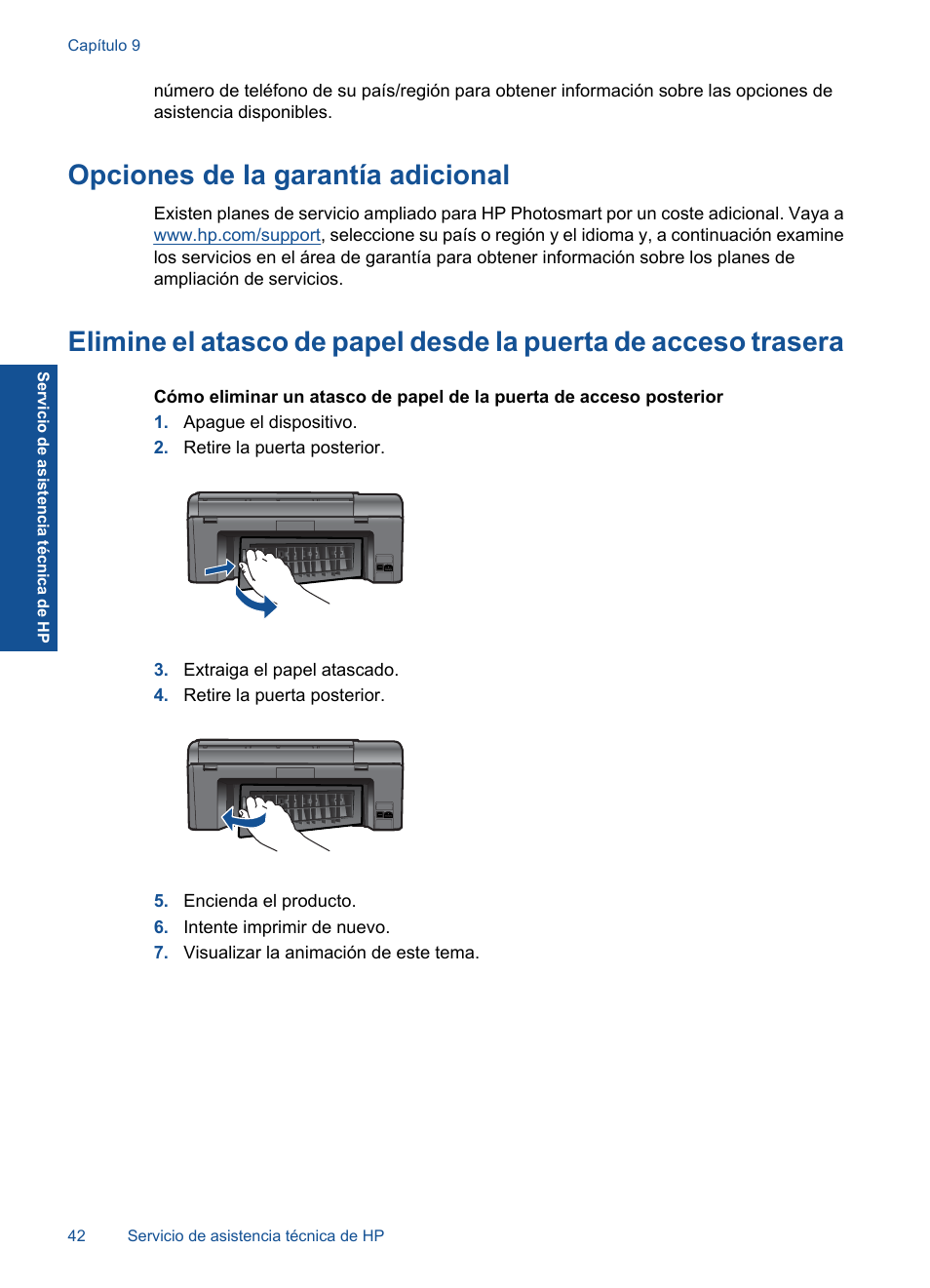 Opciones de la garantía adicional | HP Impresora e-Todo-en-Uno HP Photosmart inalámbrica - B110e User Manual | Page 44 / 62