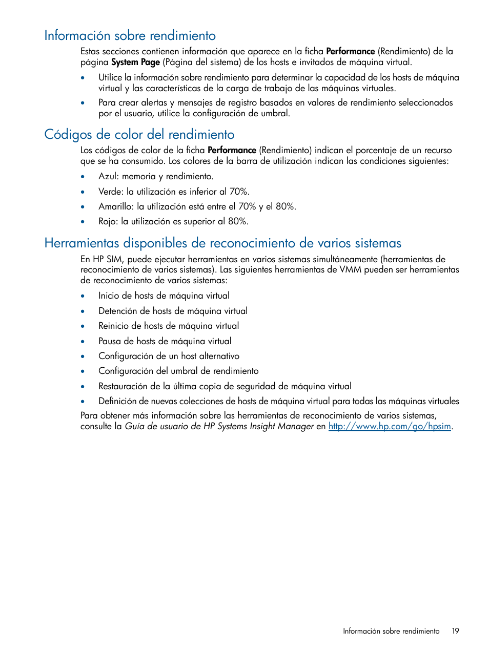 Información sobre rendimiento, Códigos de color del rendimiento | HP Software HP Insight Control para Linux User Manual | Page 19 / 60