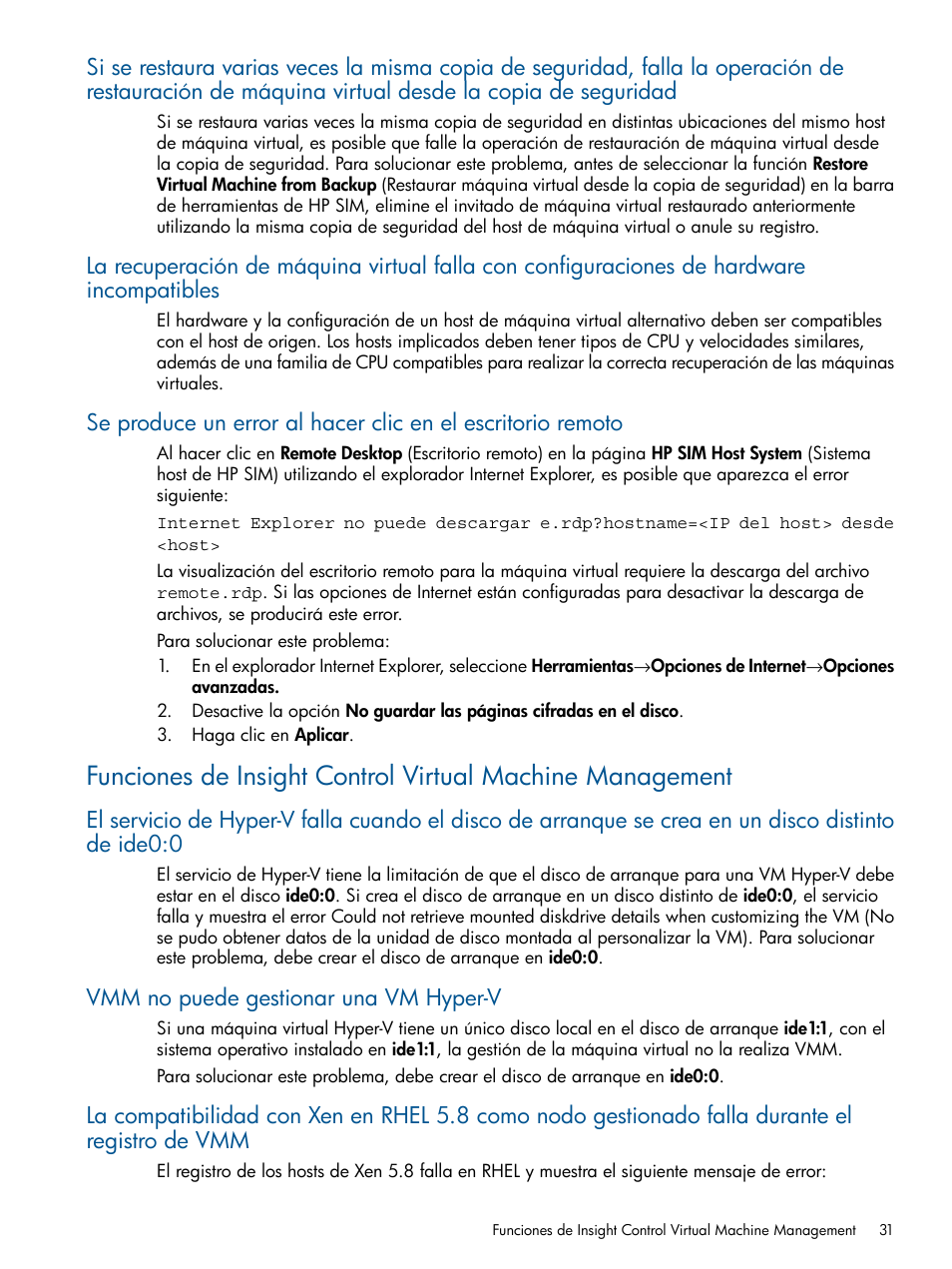 Vmm no puede gestionar una vm hyper-v | HP Software HP Insight Control para Linux User Manual | Page 31 / 60