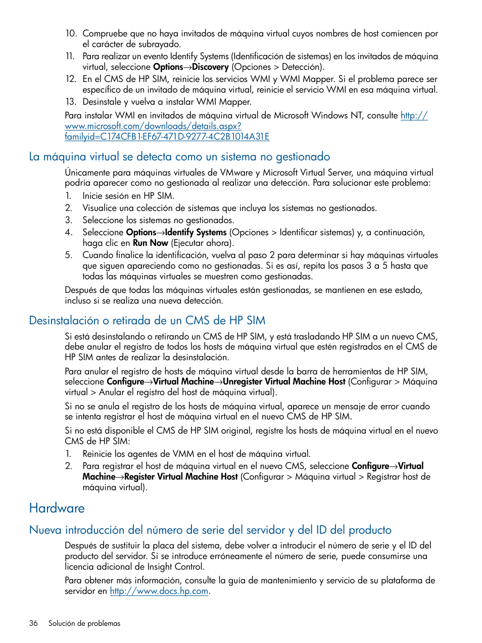 Desinstalación o retirada de un cms de hp sim, Hardware | HP Software HP Insight Control para Linux User Manual | Page 36 / 60