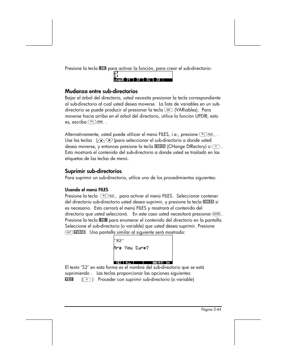 Mudanza entre sub-directorios, Suprimir sub-directorios | HP 48gII Graphing Calculator User Manual | Page 104 / 892