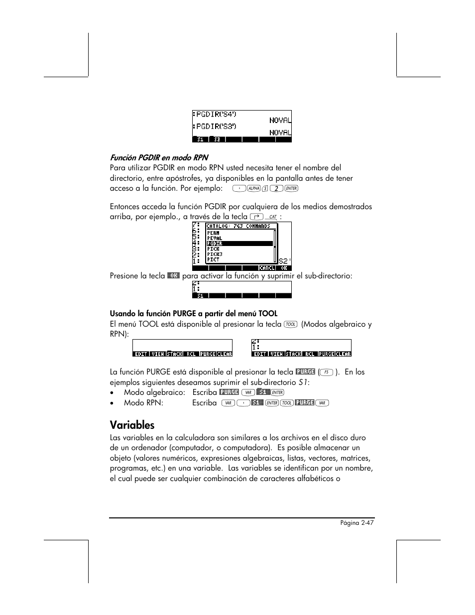 Variables | HP 48gII Graphing Calculator User Manual | Page 107 / 892