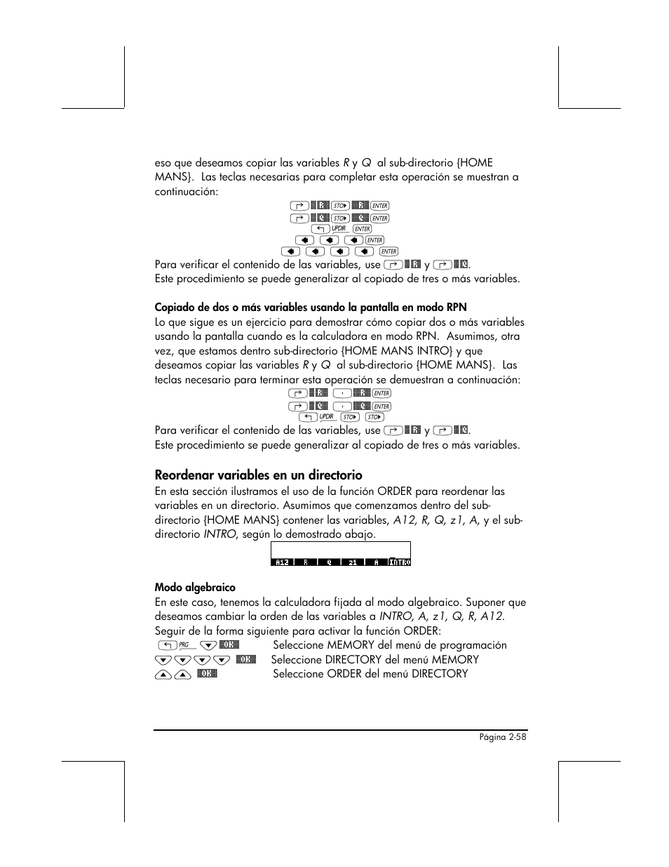 Reordenar variables en un directorio | HP 48gII Graphing Calculator User Manual | Page 118 / 892