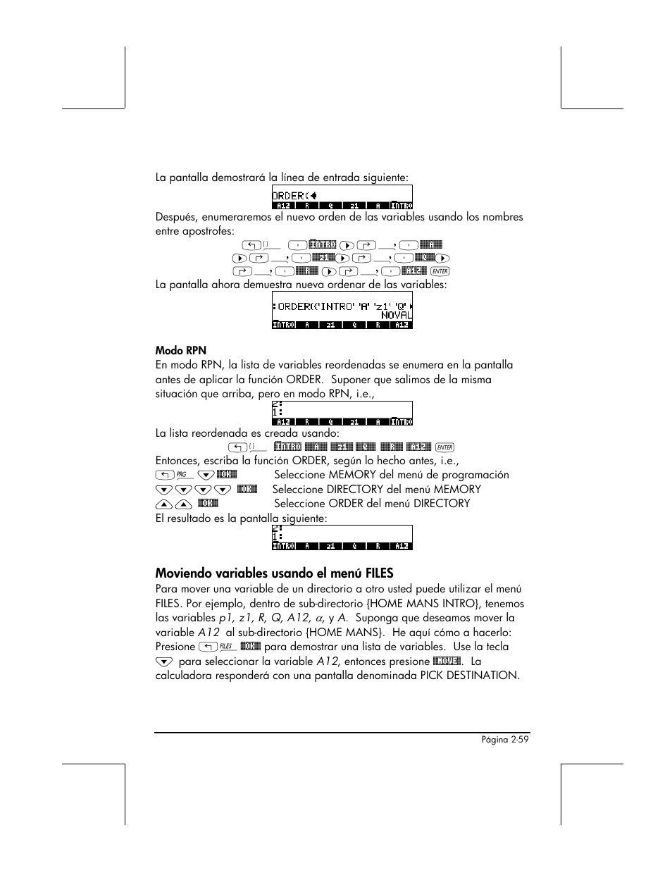 Moviendo variables usando el menu files | HP 48gII Graphing Calculator User Manual | Page 119 / 892