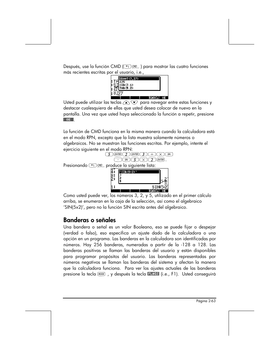 Banderas o senales, Banderas o señales | HP 48gII Graphing Calculator User Manual | Page 123 / 892