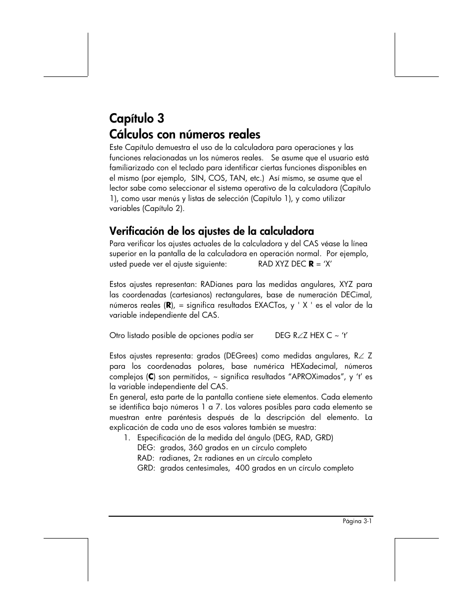 Capitulo 3 calculos con numeros reales, Verificacion de los ajustes de la calculadora, Capítulo 3 cálculos con números reales | Verificación de los ajustes de la calculadora | HP 48gII Graphing Calculator User Manual | Page 130 / 892