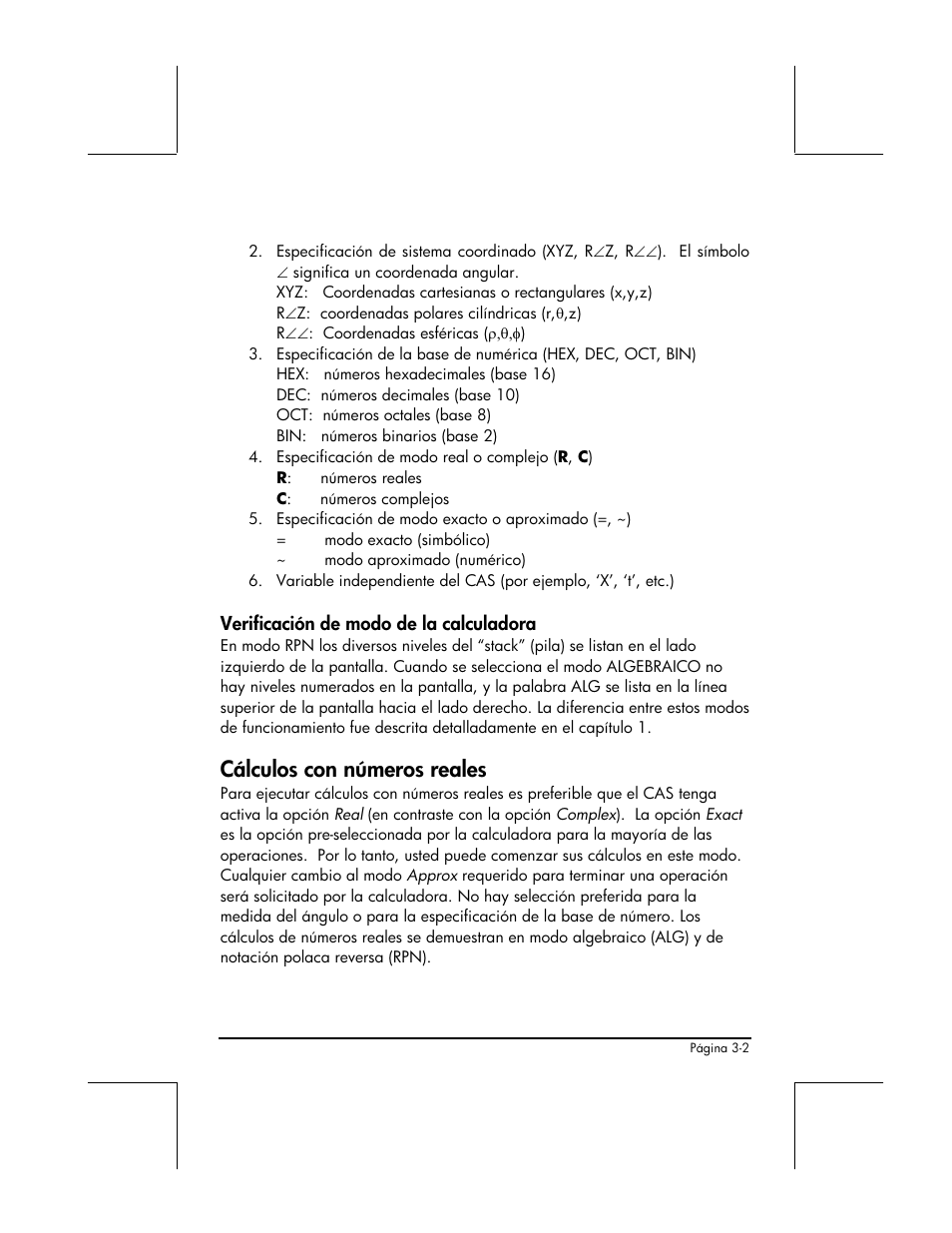 Verificacion de modo de la calculadora, Calculos con numeros reales, Cálculos con números reales | HP 48gII Graphing Calculator User Manual | Page 131 / 892