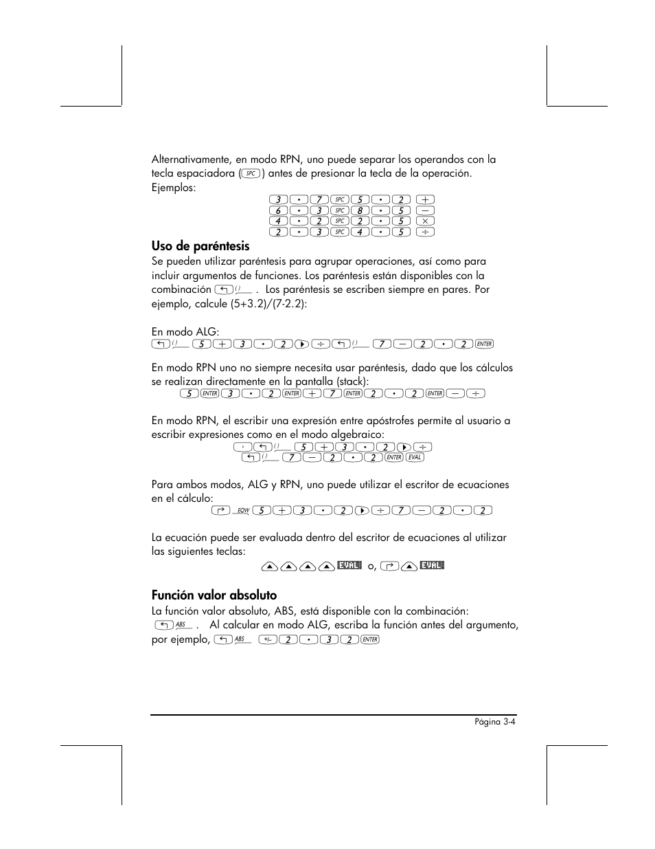 Uso de parentesis, Funcion valor absoluto | HP 48gII Graphing Calculator User Manual | Page 133 / 892