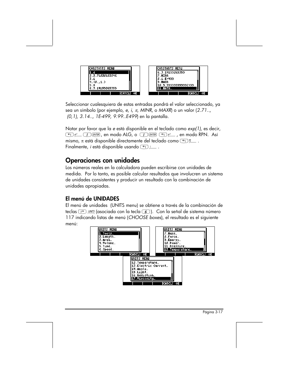 Operaciones con unidades, El menu de unidades | HP 48gII Graphing Calculator User Manual | Page 146 / 892