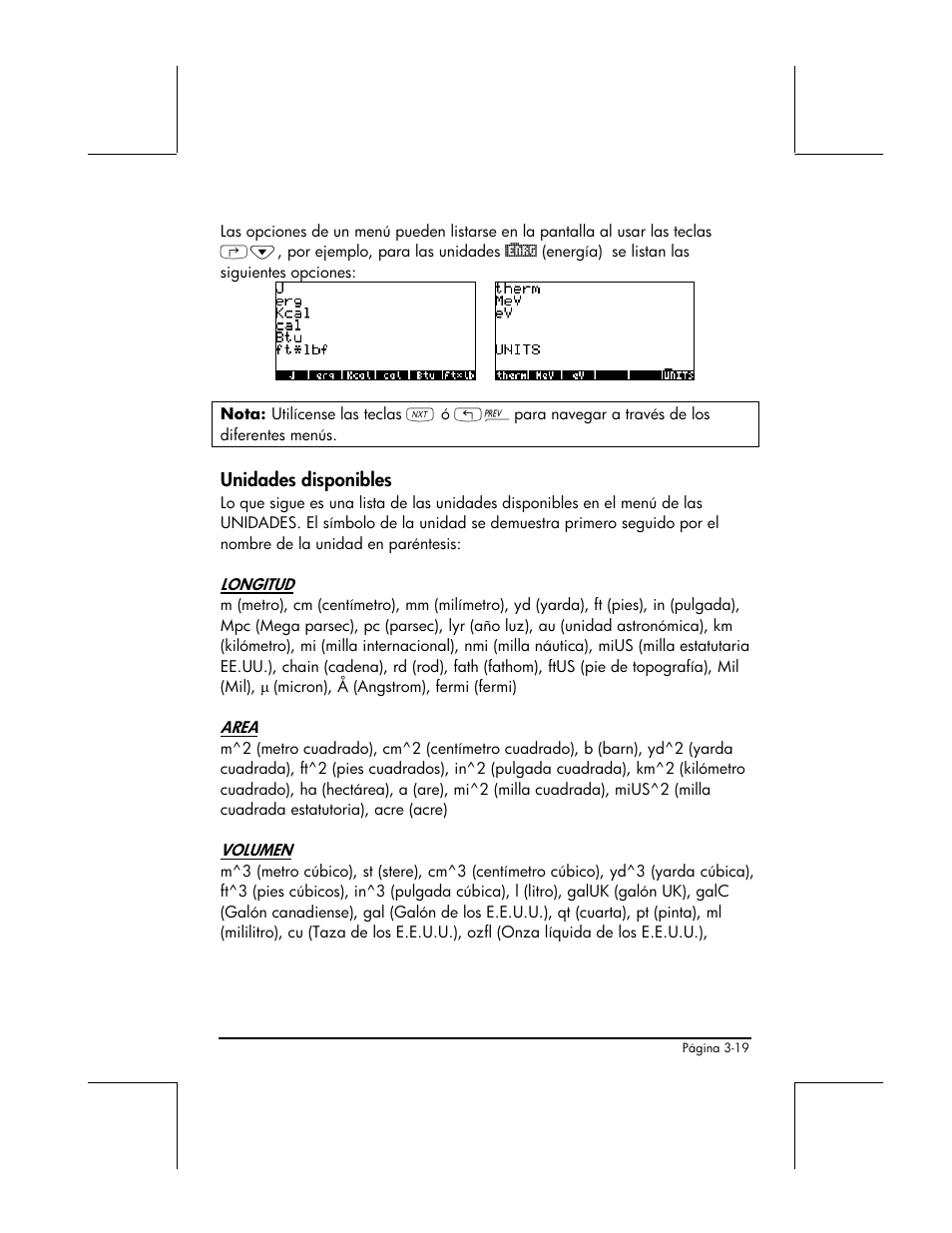 Unidades disponibles | HP 48gII Graphing Calculator User Manual | Page 148 / 892