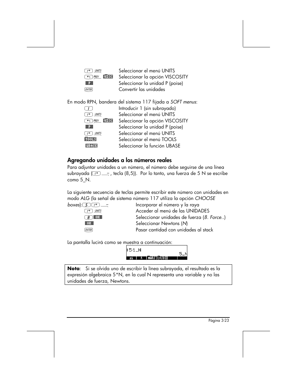 Agregando unidades a los numeros reales | HP 48gII Graphing Calculator User Manual | Page 152 / 892