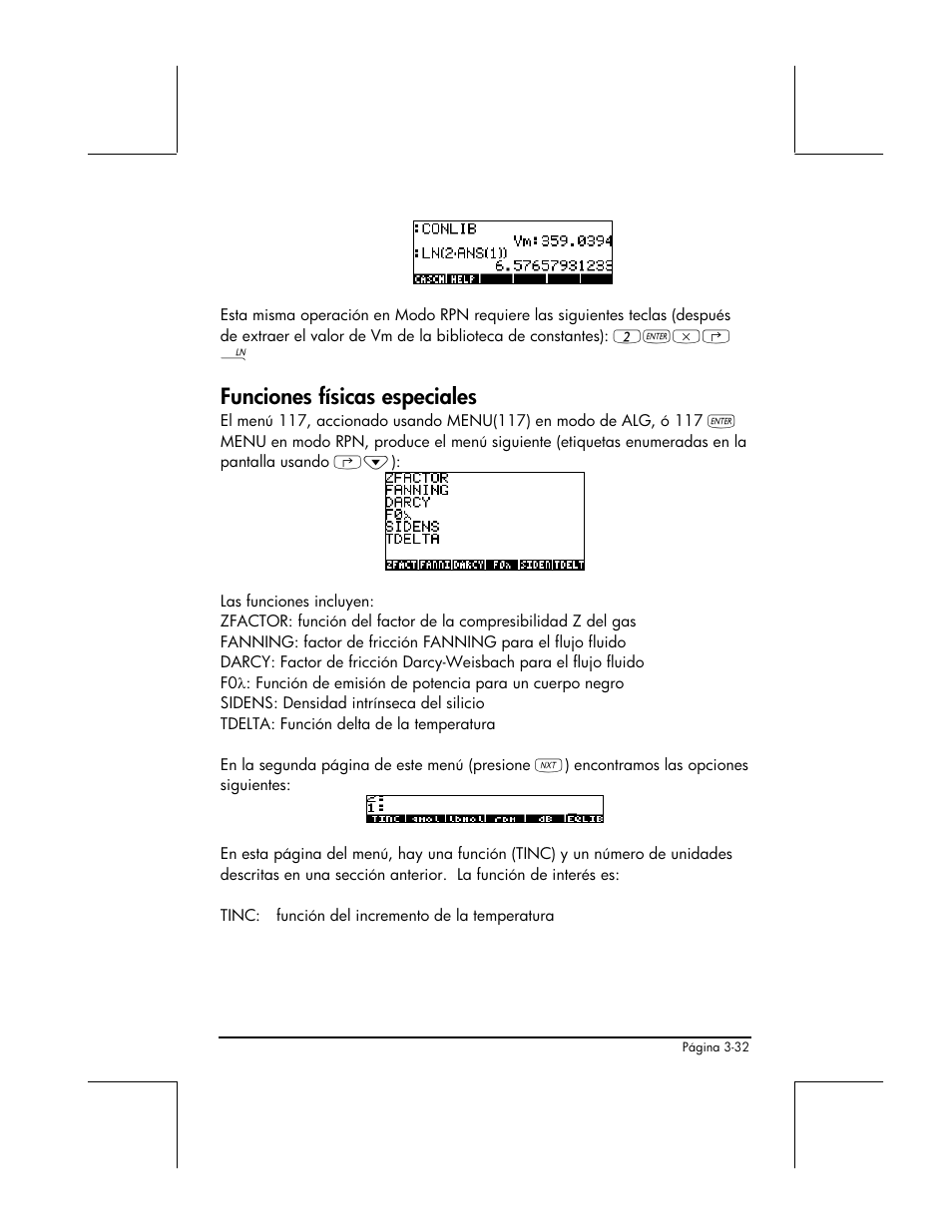 Funciones fisicas especiales, Funciones físicas especiales | HP 48gII Graphing Calculator User Manual | Page 161 / 892