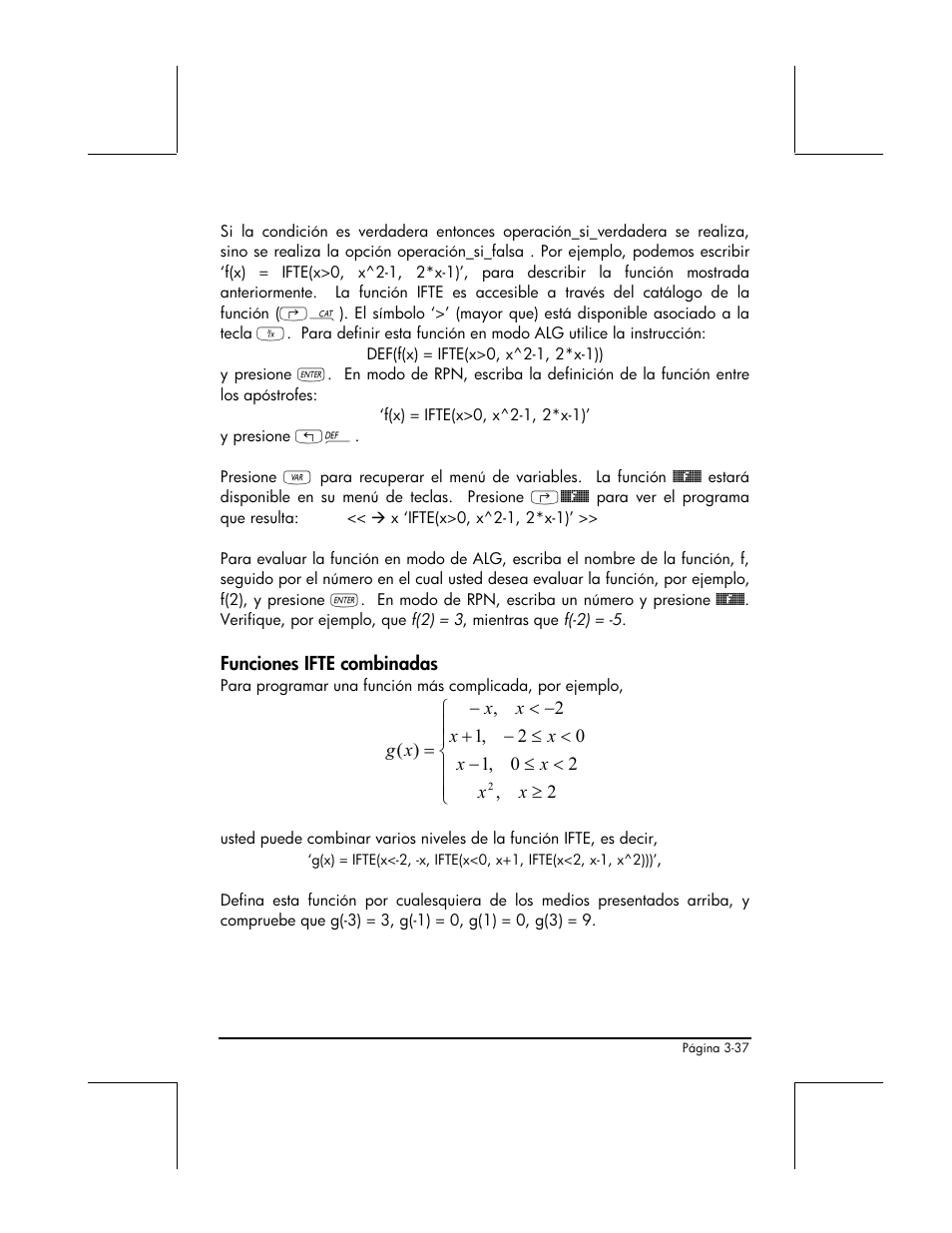 Funciones ifte combinadas | HP 48gII Graphing Calculator User Manual | Page 166 / 892