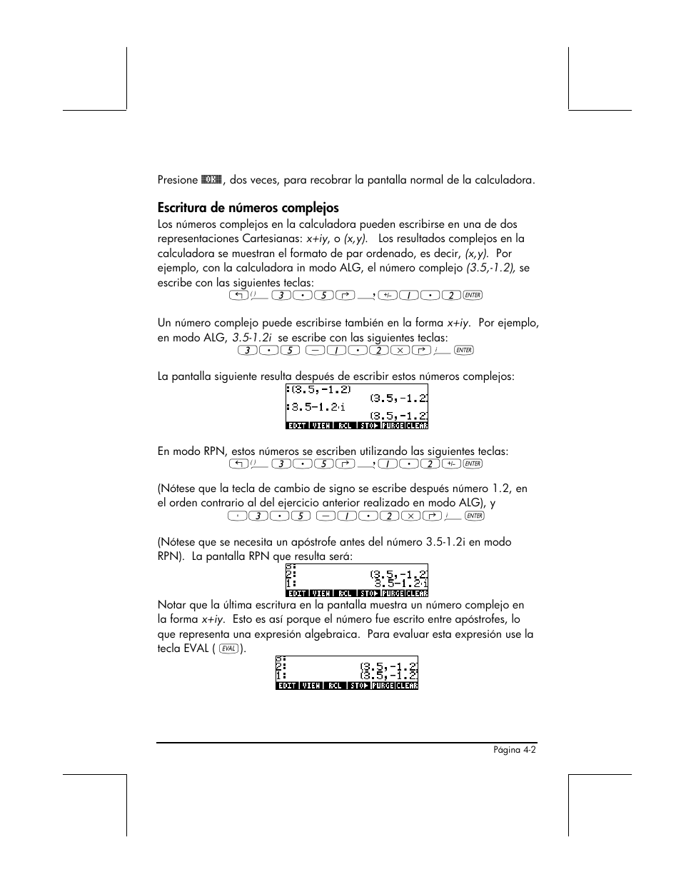 Escritura de numeros complejos | HP 48gII Graphing Calculator User Manual | Page 168 / 892