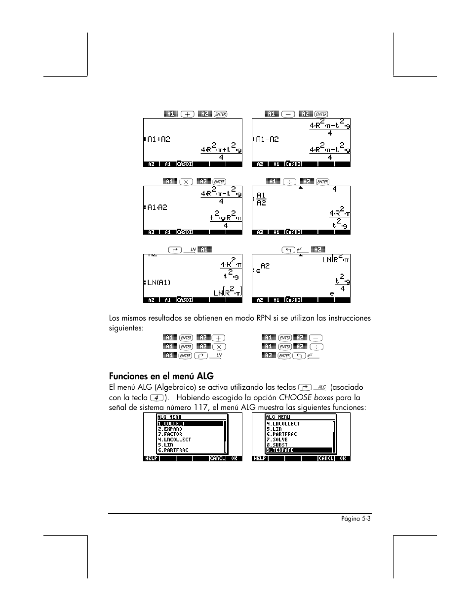 Funciones en el menu alg | HP 48gII Graphing Calculator User Manual | Page 178 / 892