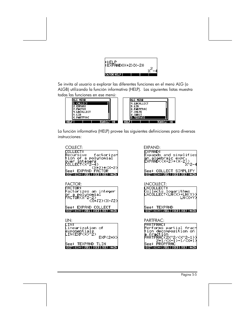 Collect, Expand, Factor | Lncollect, Partfrac | HP 48gII Graphing Calculator User Manual | Page 180 / 892