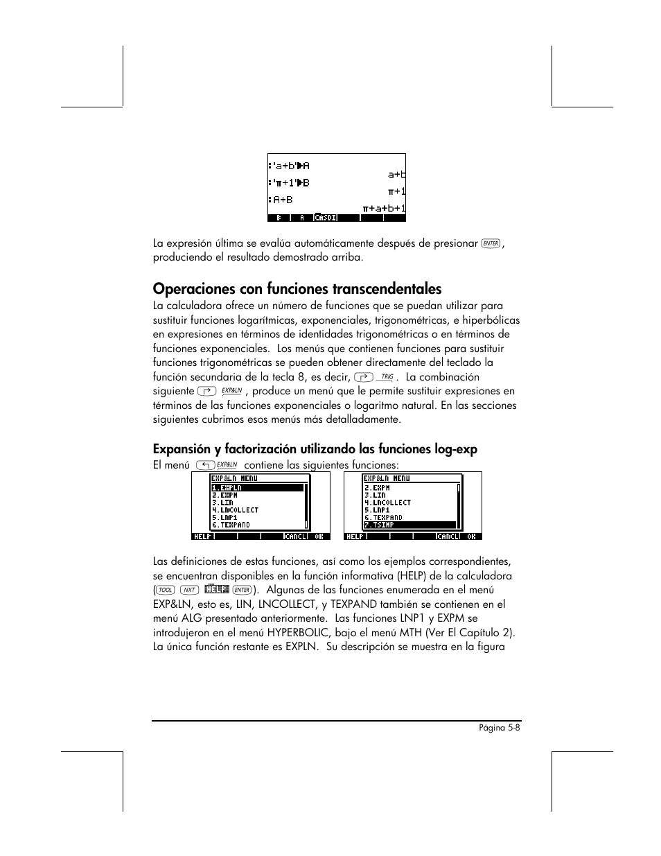 Operaciones con funciones transcendentales | HP 48gII Graphing Calculator User Manual | Page 183 / 892