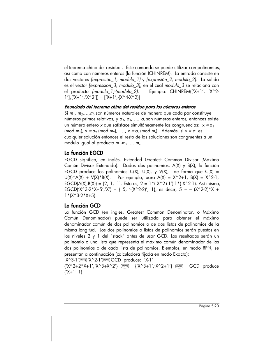 La funcion egcd, La funcion gcd, La función egcd | La función gcd | HP 48gII Graphing Calculator User Manual | Page 195 / 892