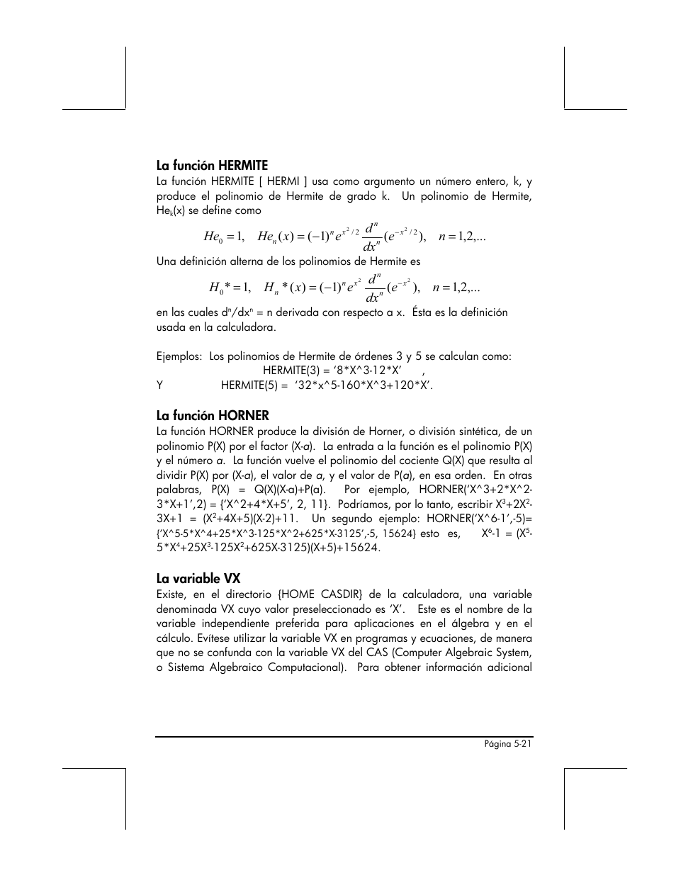 La funcion hermite, La funcion horner, La variable vx | HP 48gII Graphing Calculator User Manual | Page 196 / 892