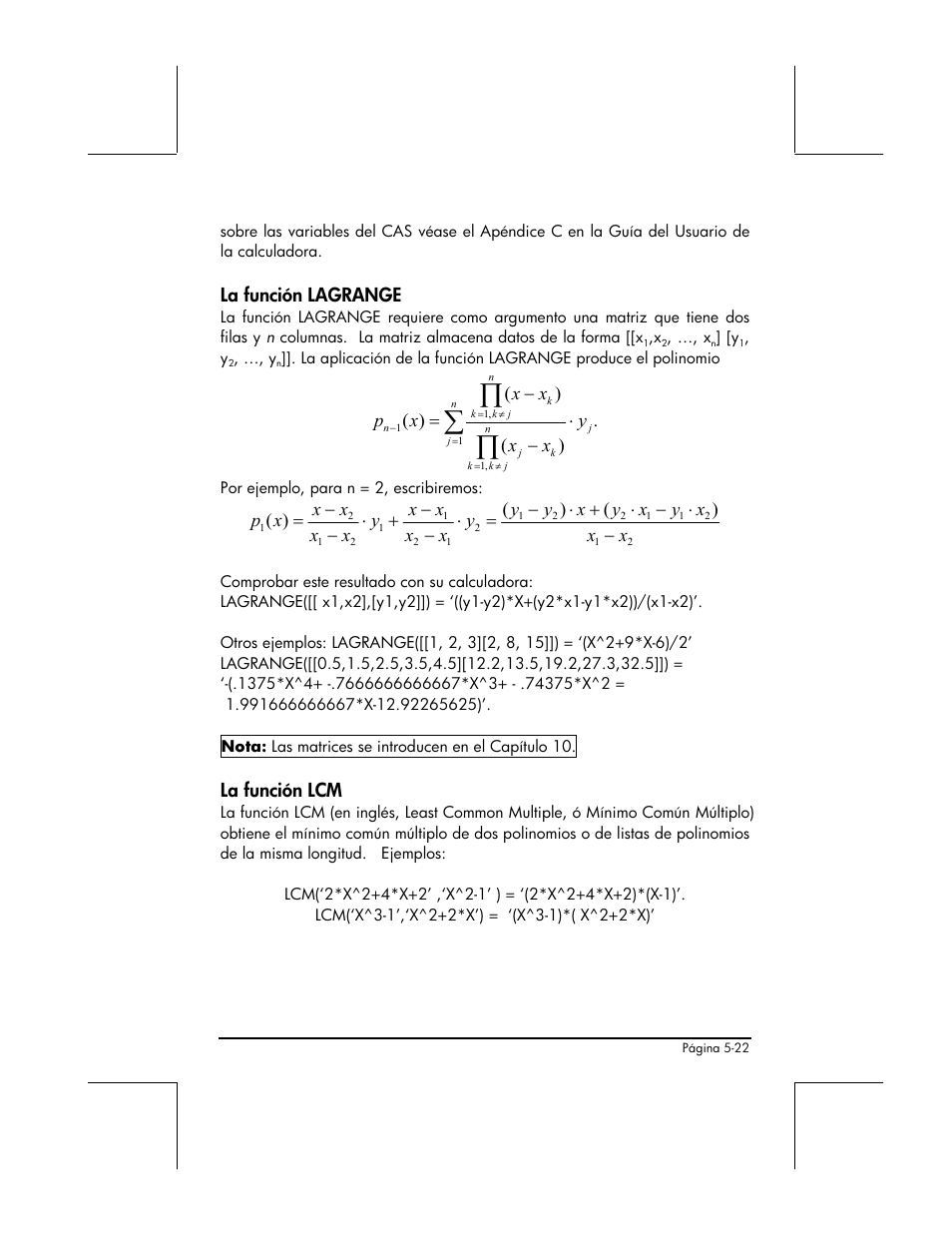 La funcion lagrange, La funcion lcm | HP 48gII Graphing Calculator User Manual | Page 197 / 892