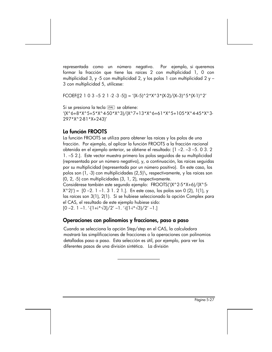 La funcion froots | HP 48gII Graphing Calculator User Manual | Page 202 / 892