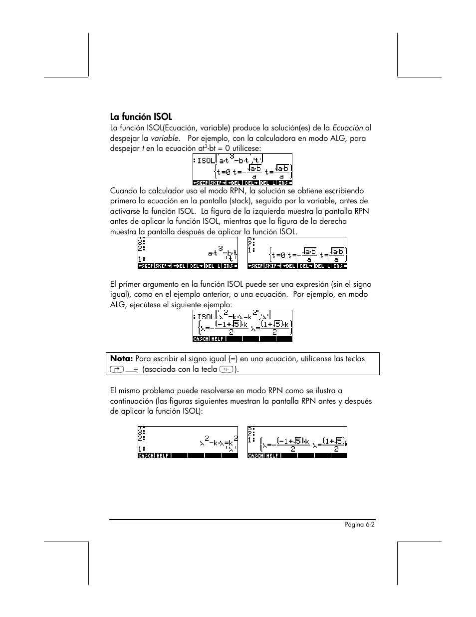 La funcion isol | HP 48gII Graphing Calculator User Manual | Page 208 / 892